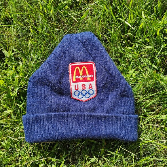 Vintage USA Olympic Team x McDonalds Collab Blokecore Navy Knit Beanie - Picture 1 of 4
